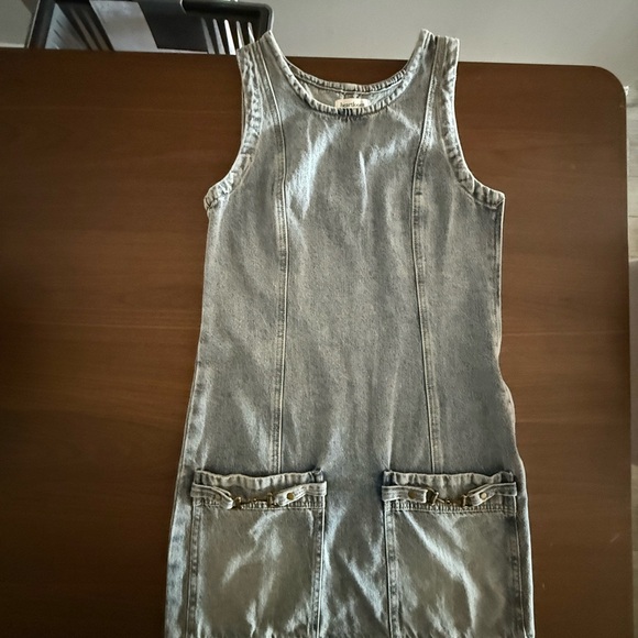 Sleeveless Light Wash Denim Mini Dress - Picture 2 of 6